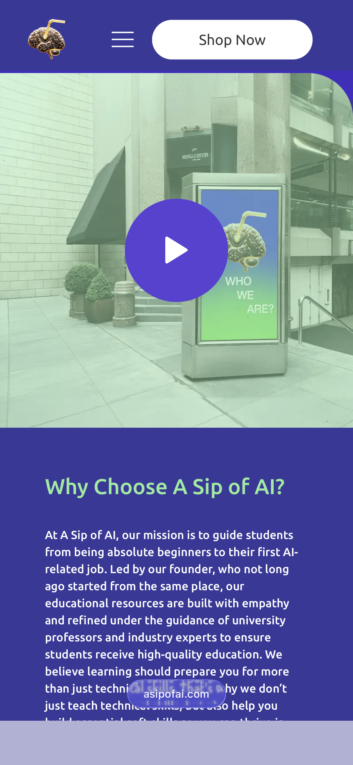 A SIP OF AI website who we are mobile screen